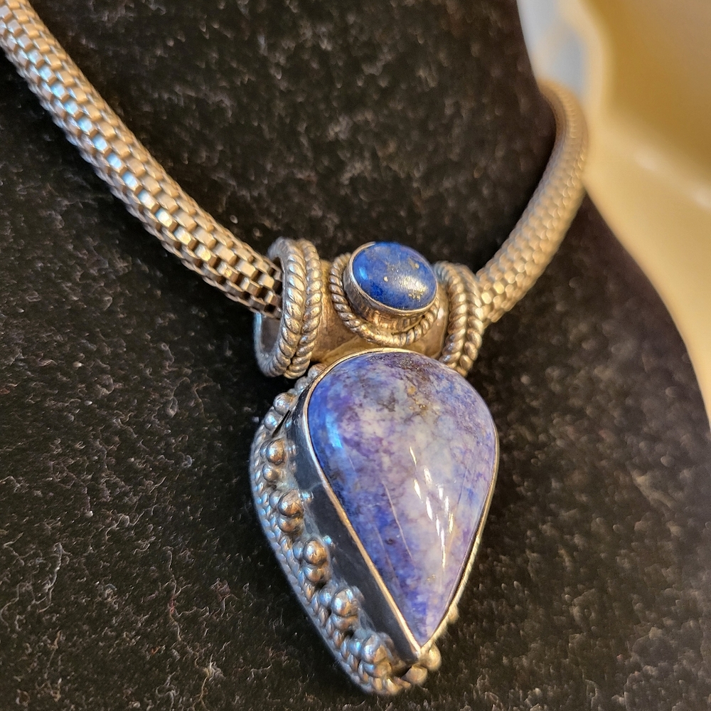 Solid Sterling Silver Chain With Lapis Pendant - image 2